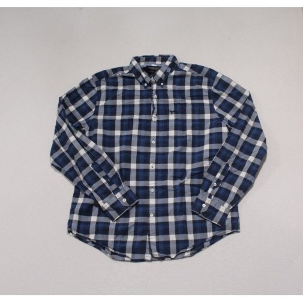 American Eagle Outfitter Men Blue Plaid Shirt Athletic Fit Size Large